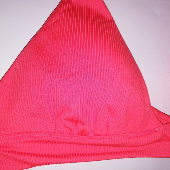 Victoria Secret Swim Bikini XS Top & Bottom Push Up Coral Orange Triangle Ribbed - Picture 4 of 12